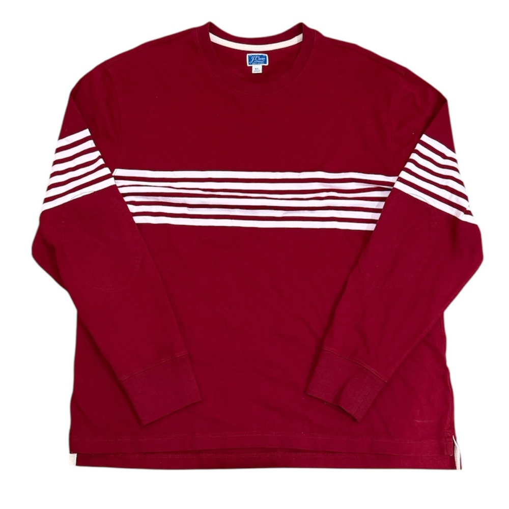 J. Crew Men's Vintage Long Sleeve Red Crewneck with White Stripes